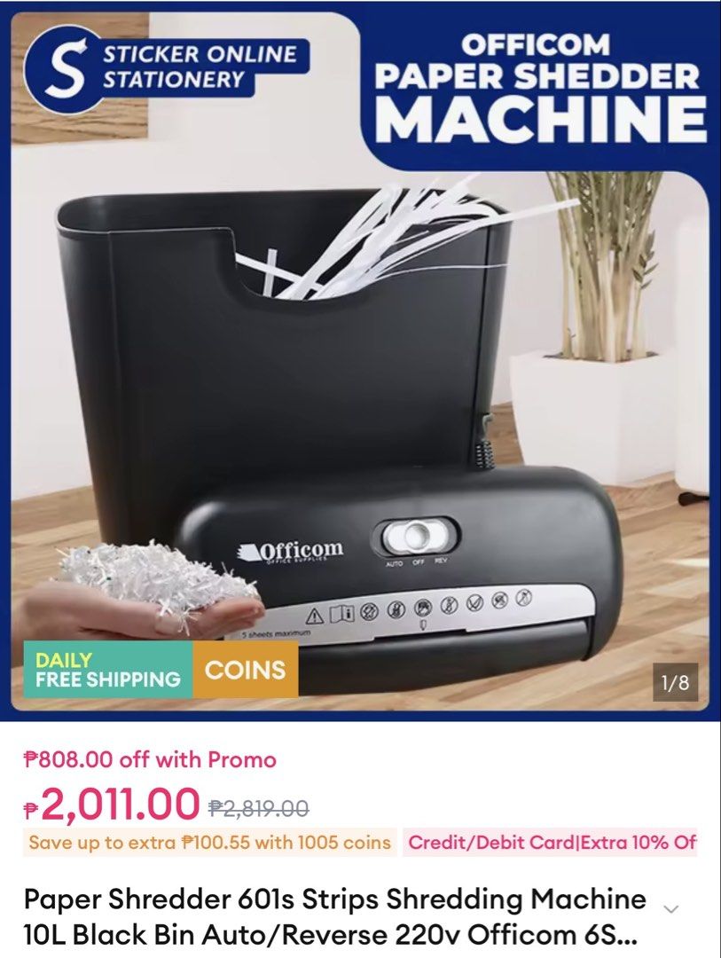 Officom Paper Shredder Machine 6 Sheets Max 10L Bin (Category: Office & Business Technology) located in General Trias. Submitted by familyisasoultribe (Listing ID 1463924008, Image 2). Description: Available as long wala pa nakalagay na sold po :) Selling for 750 only :) Almost new. 🧿Location is General Trias, Cavite🧿 Kindly check my other post baka may magustuhan pa po kayo :) Size: 15inch/38cm length 57inch/145cm width Almost new, new lang po