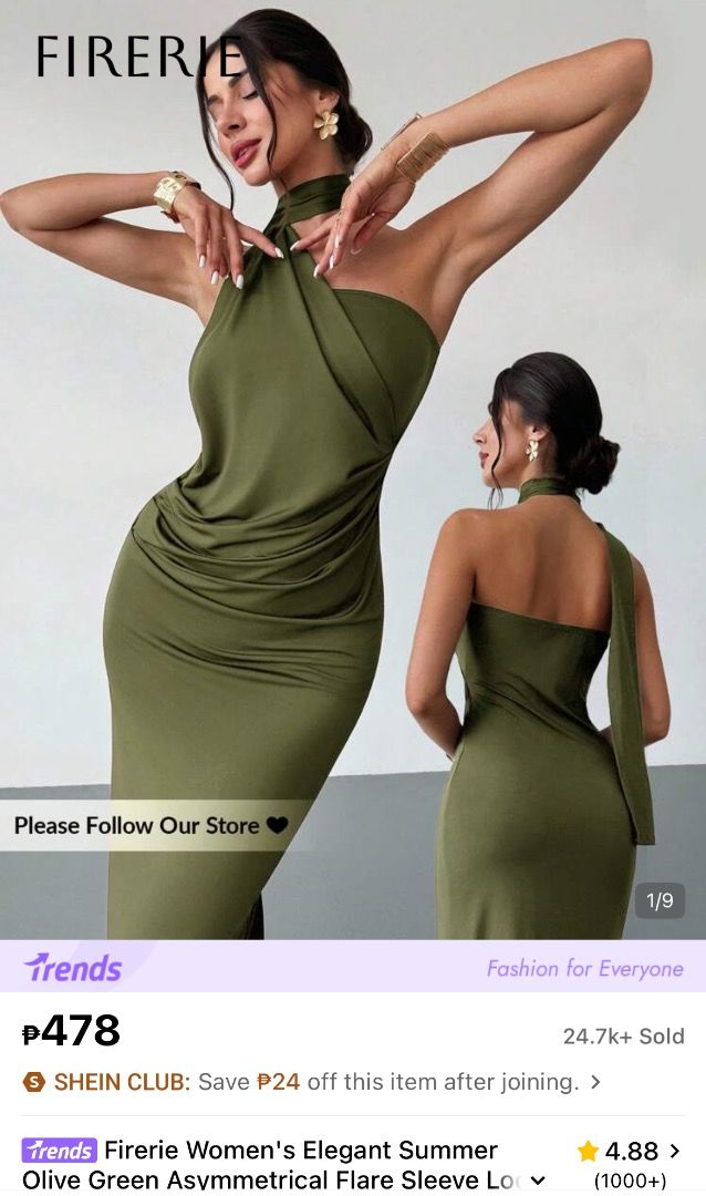 Olive Green Asymmetrical Long Dress (Category: Dresses) located in Manila. Submitted by zdenise14 (Listing ID 1463827279, Image 1). Description: Once used. Price is slightly negotiable, pls send offers. Pls message for more info (ww pics, vid, etc).