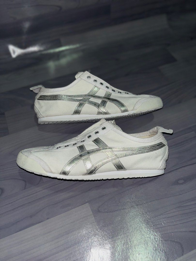 Onitsuka Tiger Mexico 66 White Silver Sneakers (Category: Sneakers) located in Dipolog. Submitted by thirftnikaloy (Listing ID 1463838372, Image 3). Description: Onitsuka Tiger Mexico 66 Slip-On SILVER WHITE Size: 9 US / 42.5 EUR / 27 CM Condition: 9/10 VERY MINIMAL DRAGS ( NO ISSUE) Loc: DIPOLOG CITY PHP: 1800 PLUS SHIPPING FEE UNLI VOUCH VC FOR SAGE TRANSACTION AUTHENTIC / UKAY SOURCE #PTPADMINTHANKS.