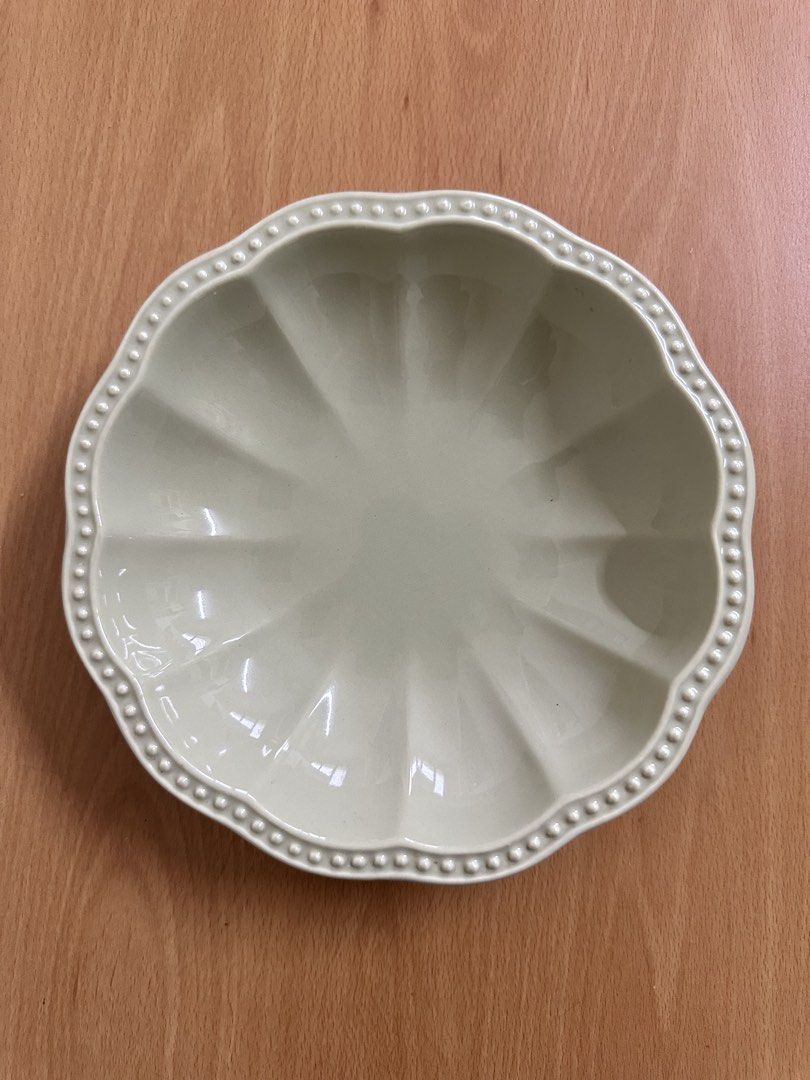 Open Invitation Scalloped Beaded Salad Bowl (Category: Dinnerware & Cutlery) located in Paranaque City. Submitted by seektoshop (Listing ID 1463752482, Image 1). Description: ✨ This Ceramic Scalloped Bowl stoneware piece is highly recognized by its distinct beaded detailing along the scalloped rim paired with wide, embossed vertical ridges running down the interior sides. ✔️ Part of the Open Invitation collection ✔️ Sage green scalloped plate wit