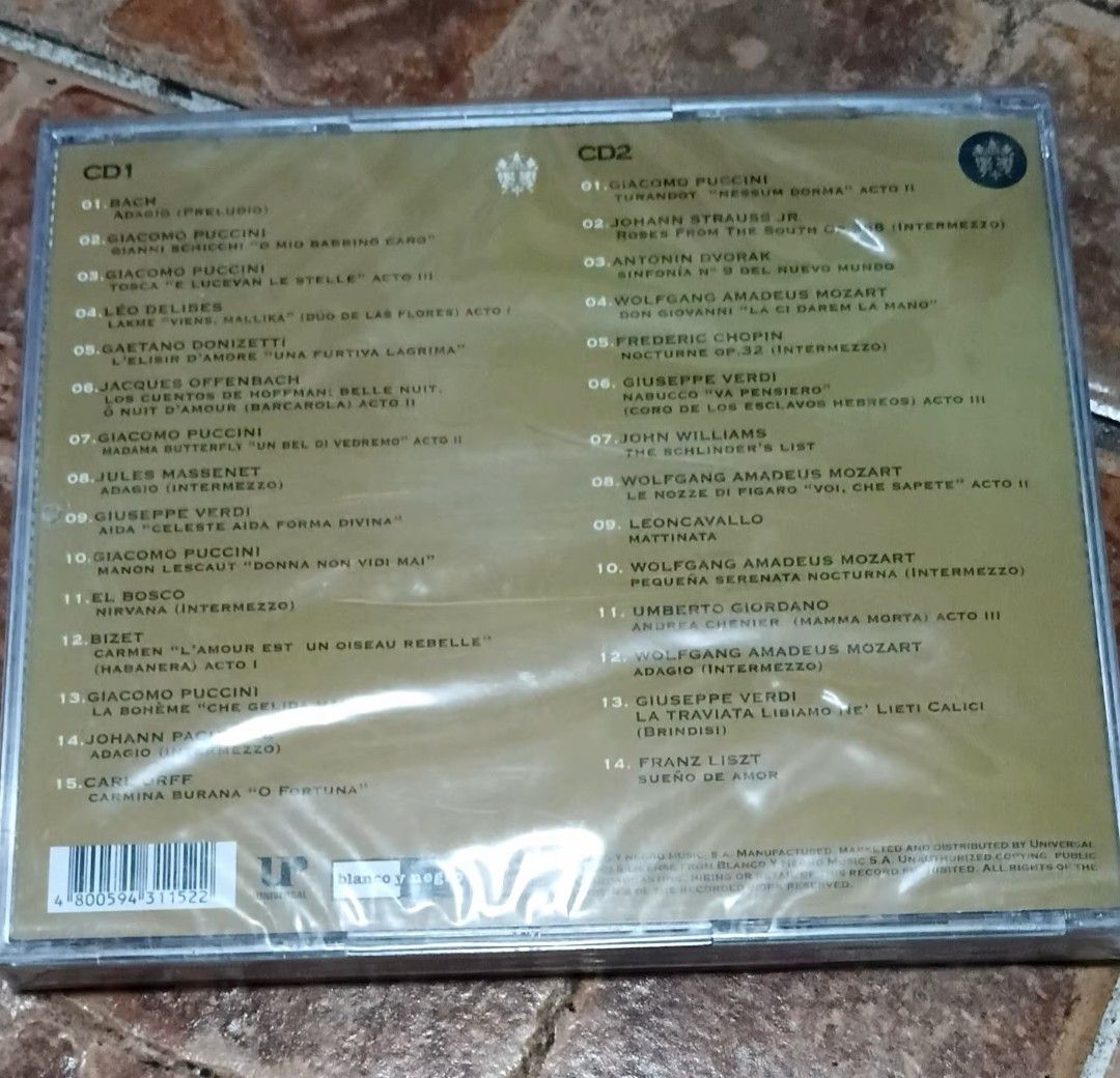 Opera Chillout 2 CD Classical Music Compilation (Category: CDs & DVDs) located in Quezon City. Submitted by dancatz (Listing ID 1463921283, Image 2). Description: □ P 350.00 - Opera Chillout 2 CD compilation - Features famous opera pieces by Puccini, Verdi, Mozart, and more - Perfect for relaxation or discovering opera - Tracklist available in the photos - Enjoy a dose of classical music - sealed LFB Seller's location : Brgy. Sta. Teresita Quezon
