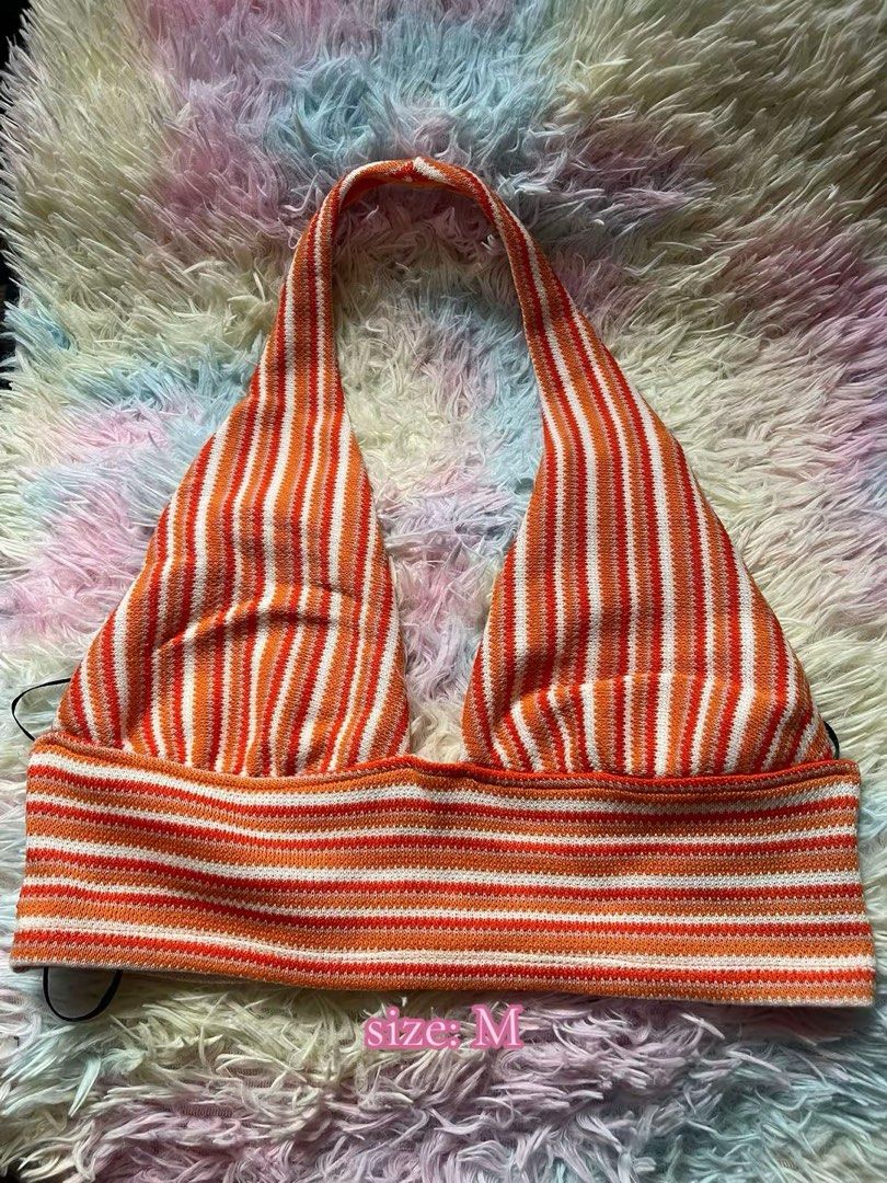 orange & white striped halter neck top (Category: Sleeveless) located in Muntinlupa City. Submitted by purinzcloset (Listing ID 1463890095, Image 1). Description: .