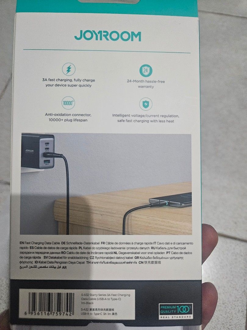 Orginal joyroom usb to type c Cable 3A Fast charging cable (Category: Cables & Chargers) located in Pasay City. Submitted by son_castor (Listing ID 1463900267, Image 3). Description: fast charging cable high speed with led light 10000 plug life span.