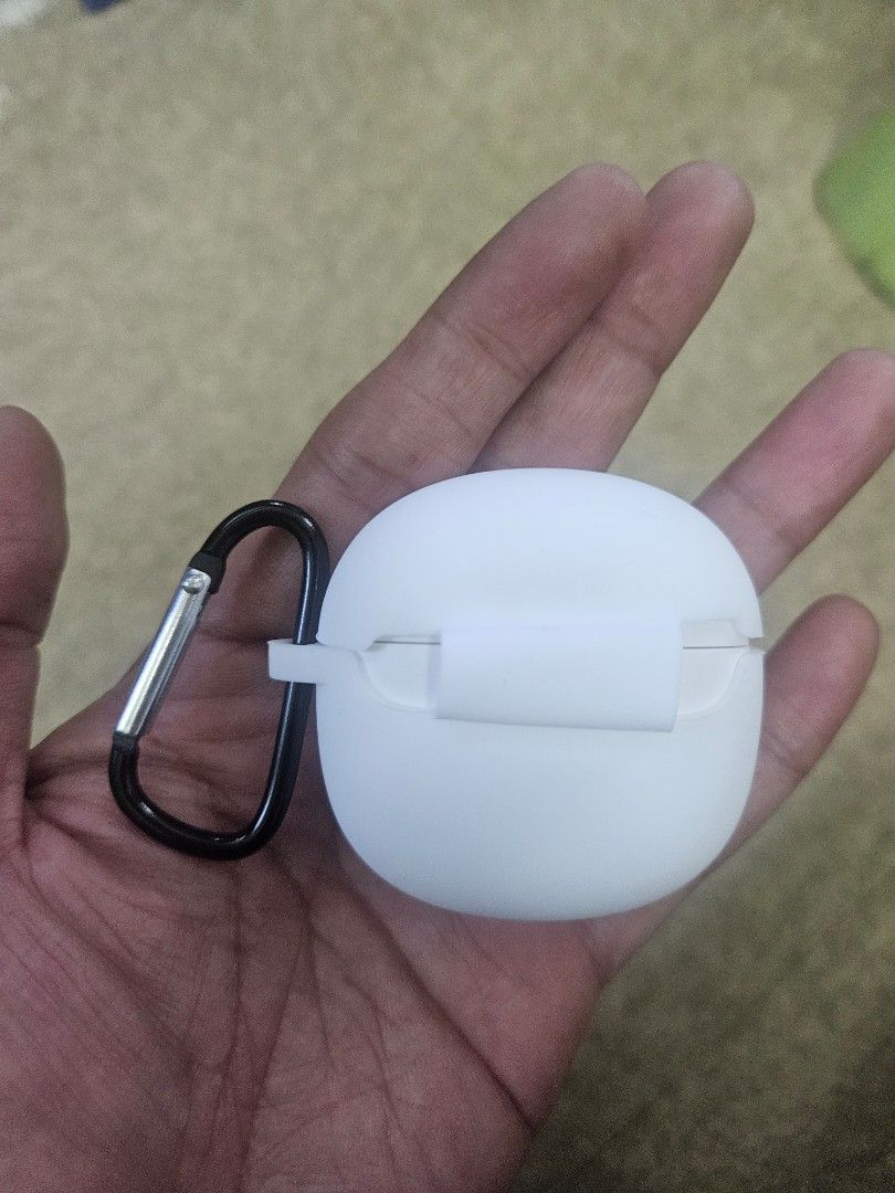 Original JOYROOM Funpods FB1 AI Wireless Earbuds (Category: Other Mobile & Gadget Accessories) located in Pasay City. Submitted by son_castor (Listing ID 1463789938, Image 3). Description: JOYROOM Funpods FB1 AI Wireless Earbuds as the exact product reference. Keep the JOYROOM logo, packaging, earbuds, charging case, protective case, and carabiner accurate and unchanged. Show all product components together in one clean, professional studio compo
