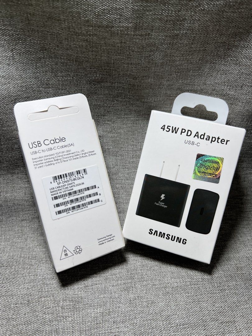 Original Samsung 45W Type-C Charger Set (Category: Chargers & Cables) located in Manila. Submitted by warm_jamin (Listing ID 1463927554, Image 2). Description: ⚡ Original Samsung 45W Type-C Charger Set Power up your compatible devices with a reliable Samsung 45W Fast Charger Set complete with a Type-C cable for convenient charging. ✅ Original Samsung ✅ 45W Fast Charging ✅ Type-C Charger Set ✅ Includes Power Adapter + Type-C Cable ✅ Black Color ✅ 