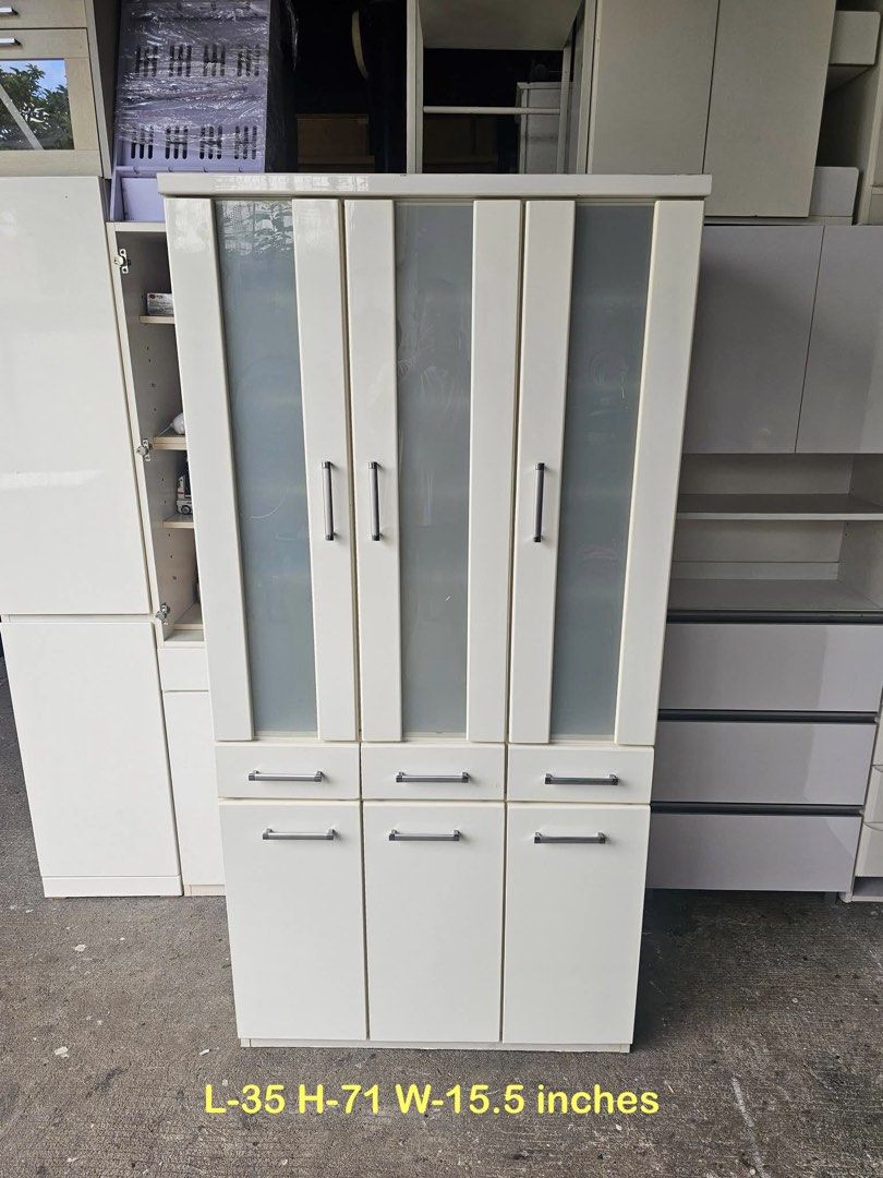 Pantry Cabinet (DUCO) (Category: Shelves, Cabinets & Racks) located in Quezon City. Submitted by ledamadel (Listing ID 1463801287, Image 1). Description: Pantry Cabinet (DUCO)‼️₱10,800‼️ ✔L-35 H-71 W-15.5 inches 📏 ✔️6 Doors,10 Shelfs & 3 Drawers 🗄 ✔Laminated 🔖 ✔️Compress & Mdf Back! 💢 ✔Scratches As-is! 👌 Location: 40 Aplaya St Napocor Vill. Tandang Sora Quezon City. For inquiry please Pm us or Call. 09066885859 Please like our page thanks! �