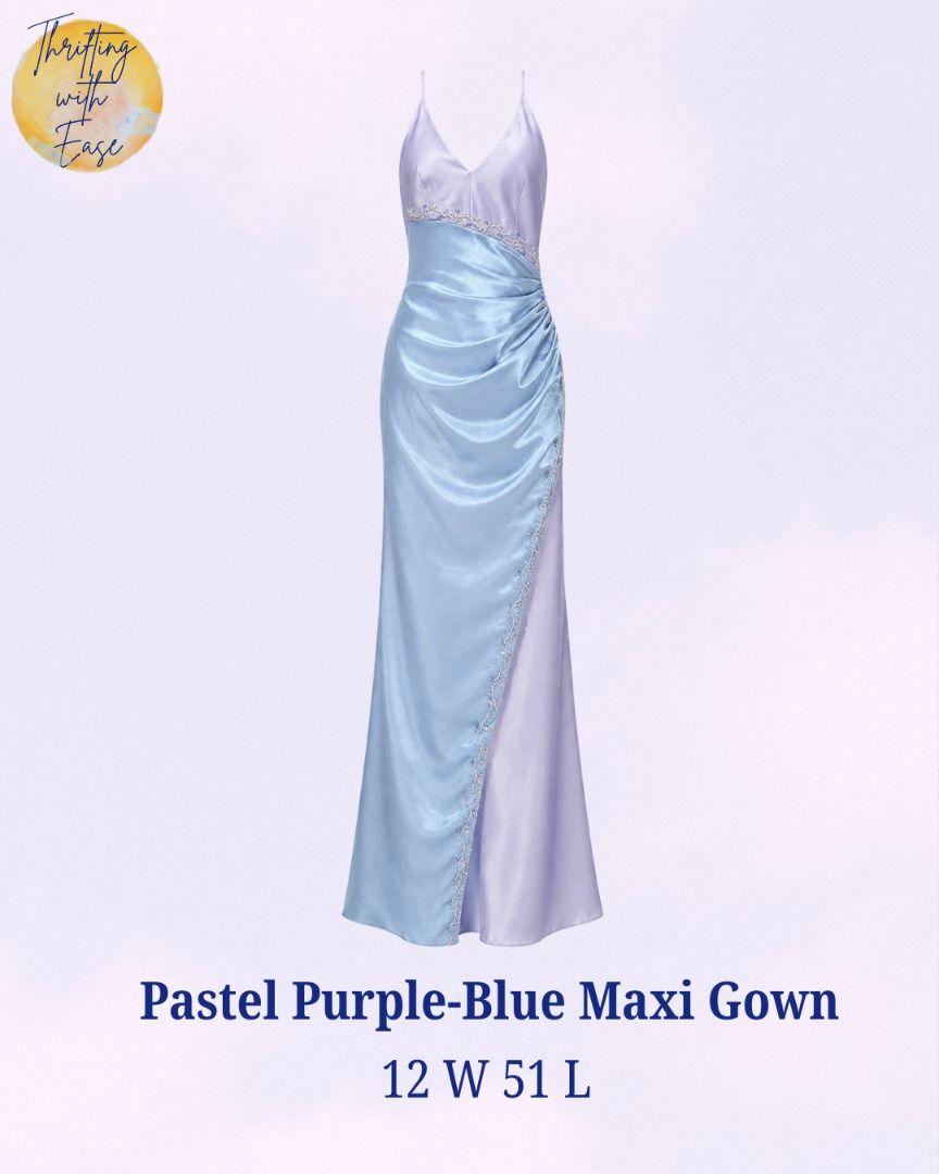 Pastel Purple Blue Maxi Gown (Category: Evening dresses & gowns) located in Manila. Submitted by tr_w_ez (Listing ID 1463818948, Image 1). Description: Pastel Purple-Blue Maxi Gown Thrifting with ease is not affiliated or associated with any of the brands featured. All trademarks and copyrights reserved to the original brand holders. Size: Small Condition: 9/10 Color rate: 9/10 Issue: Needs wash, some minor stains Price: 450 Note📌: Comment mine 