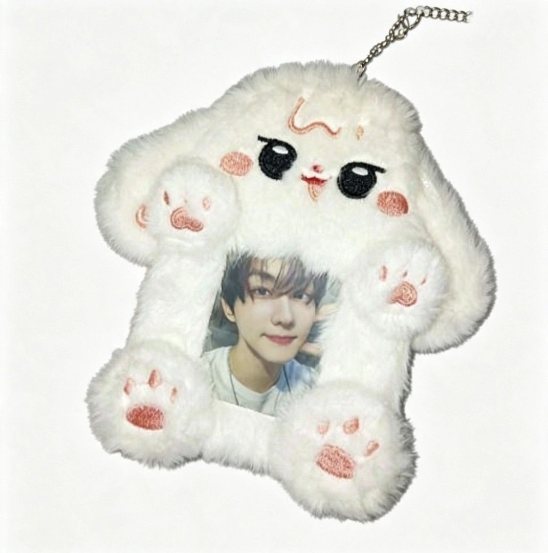 Photocard Charm Keychain Plush (Category: Plushies & Soft Toys) located in Quezon City. Submitted by ana-chan (Listing ID 1463920205, Image 1). Description: Super cute fluffy white bunny plush keychain with a photo pocket. Perfect for bags and keys. Soft, adorable design with a metal chain..