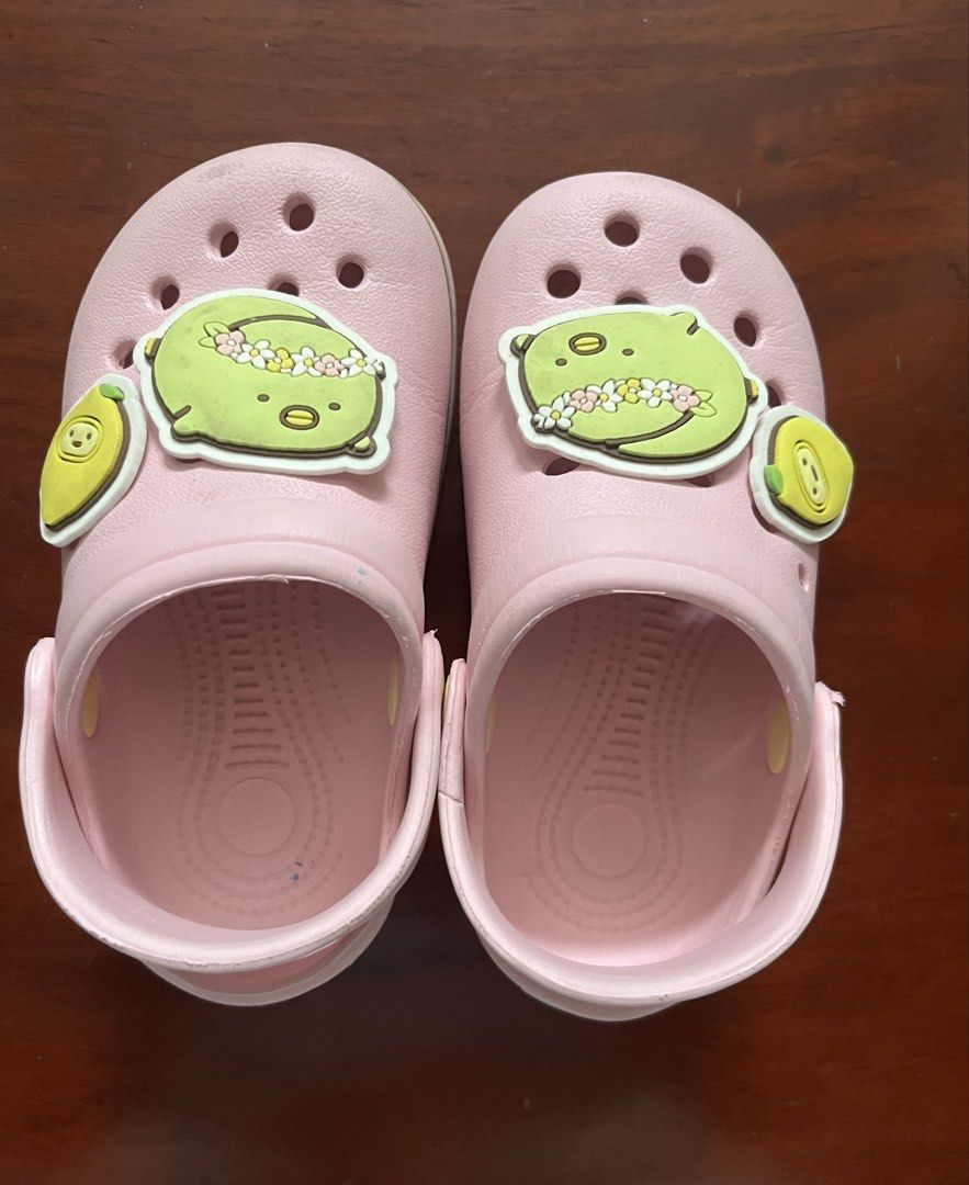 Pink Sumikko Gurashi Clogs for Kids Size 16cm (Category: Babies & Kids Fashion) located in Quezon City. Submitted by muffet9 (Listing ID 1463776817, Image 1). Description: - Authentic Bought in Japan - used a few times onlu, outgown quickly - very cute and comfy - fits 3-4 years old -sole not pudpod, worn indoors in preschool or mall only - Adorable pink clogs for kids - Features cute Sumikko Gurashi characters - Decorated with fun lemon charms -