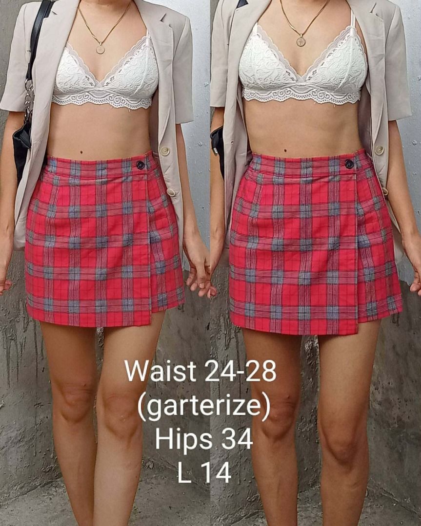 Plaid red highwaist skort (Category: Shorts) located in Davao. Submitted by irisrazona16792 (Listing ID 1463865482, Image 1). Description: Waist 24-28 (garterize) Hips 34 L 14 mall qua;ity.