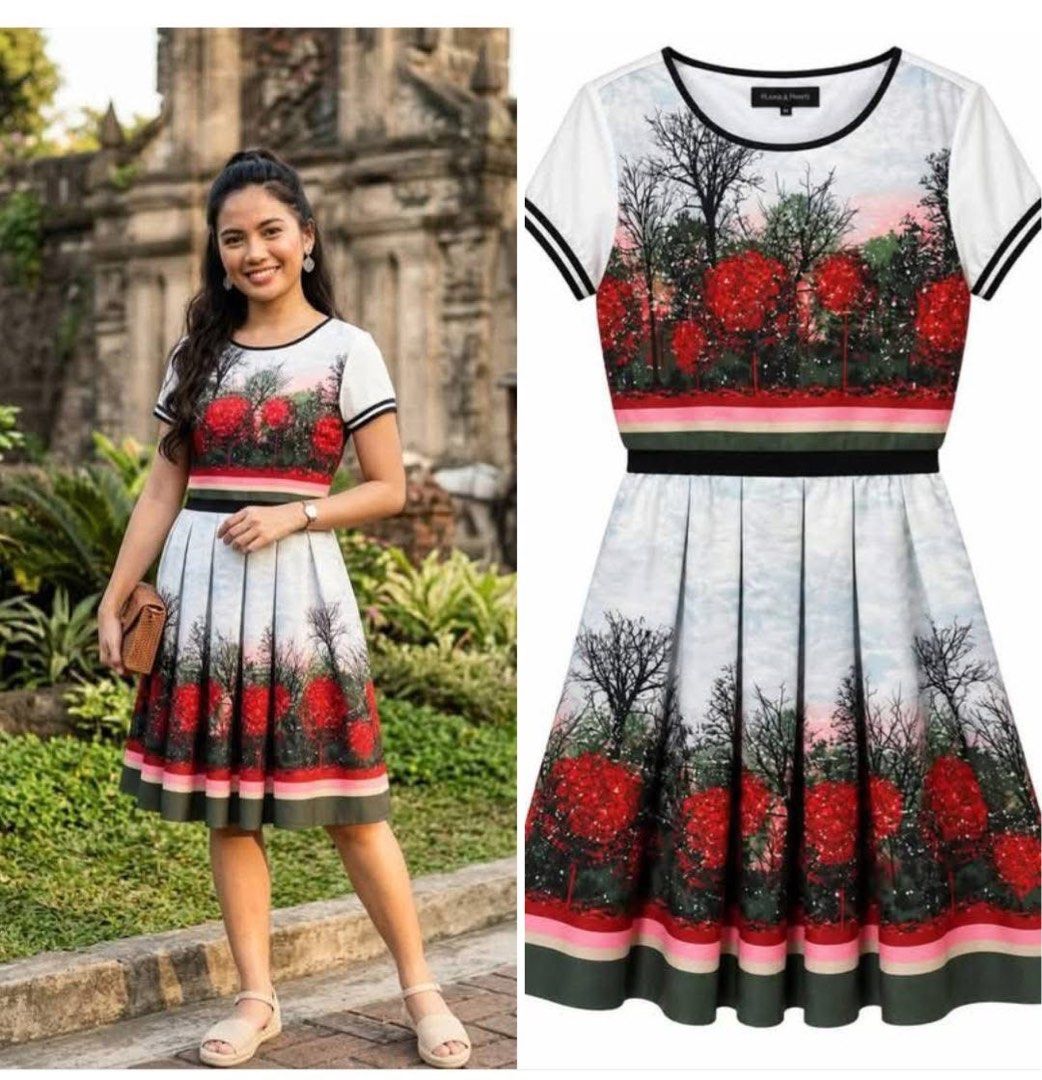 Plains & Prints Classic Pleated Dress (Category: Dresses) located in Tuguegarao City. Submitted by closet_jz (Listing ID 1463935429, Image 1). Description: - Adorable dress with a beautiful forest and red flower print. - Features short sleeves with stylish black and white stripes. - Flattering black band at the waist. - Flowy, pleated skirt for a graceful look. - Made from light, airy fabric, ideal for day outs or casual events..