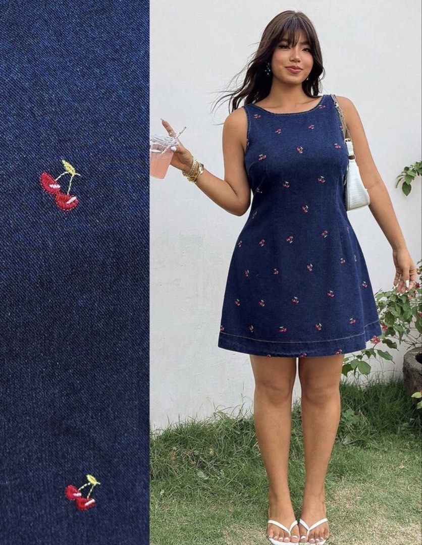 Plus size shein curve cherry denim dress (Category: Dresses) located in General Trias. Submitted by secondhandthingzz (Listing ID 1463833599, Image 1). Description: 2XL on tag Never worn Location: General Trias, Cavite Payment: Gcash/RCBC/Maribank Delivery: Lalamove, J&T (shouldered by buyer) ❤️ .