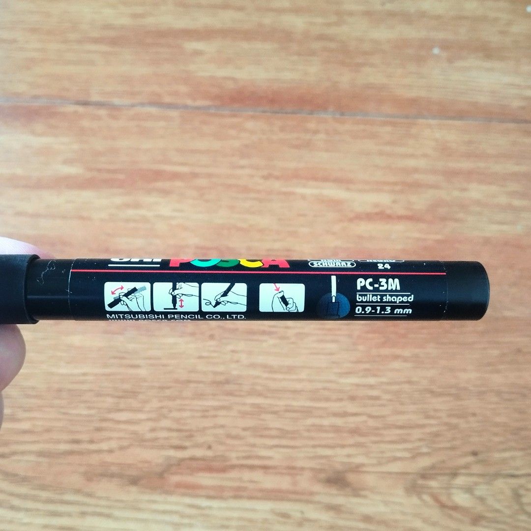 Posca Paint Marker – PC-3M (Category: Stationery & School Supplies) located in Paranaque City. Submitted by declutteredcomiii (Listing ID 1463772102, Image 2). Description: - Uni Posca Paint Marker - Bullet Tip: 0.9-1.3mm - Color: Black - Ideal for art projects, crafts, and decorating - Made in Japan by Mitsubishi Pencil Co. - with name engraved 📍 Please manage your expectations, the item is not use and still in good condition MOP: GCASH, MAYA M