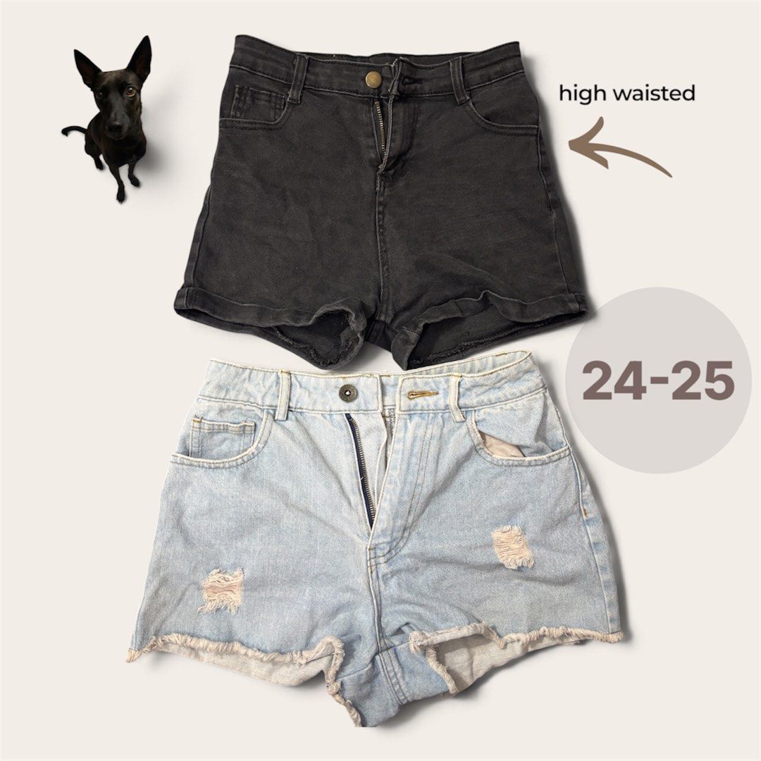 [PRE-LOVED] Denim Shorts Bundle (Category: Shorts) located in Trece Martires City. Submitted by yasxhi (Listing ID 1463922583, Image 1). Description: - Bundle Deal: Get both pairs! - Includes: 1 black high-waisted shorts, 1 light blue distressed denim shorts - Fit: Best for waist sizes 24-25 inches - Style: Ideal for everyday casual wear - Condition: Gently used (or specify if new).