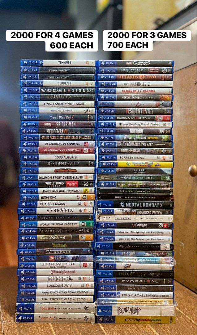 PS4 Games (Category: PlayStation) located in Manila. Submitted by philipanselmer (Listing ID 1463755232, Image 2). Description: PS4 GAMES BUDGET PRICE✅ Restocked ang free games! Meron ulit Giving away free random game per transaction Reading is essential! Until supplies last ang freebies! All prices are firm! Bundle discounts posted 📩 PM for inquiries & available titles! ⚡ First come, first served! No reservations! 📍Delivery options available P