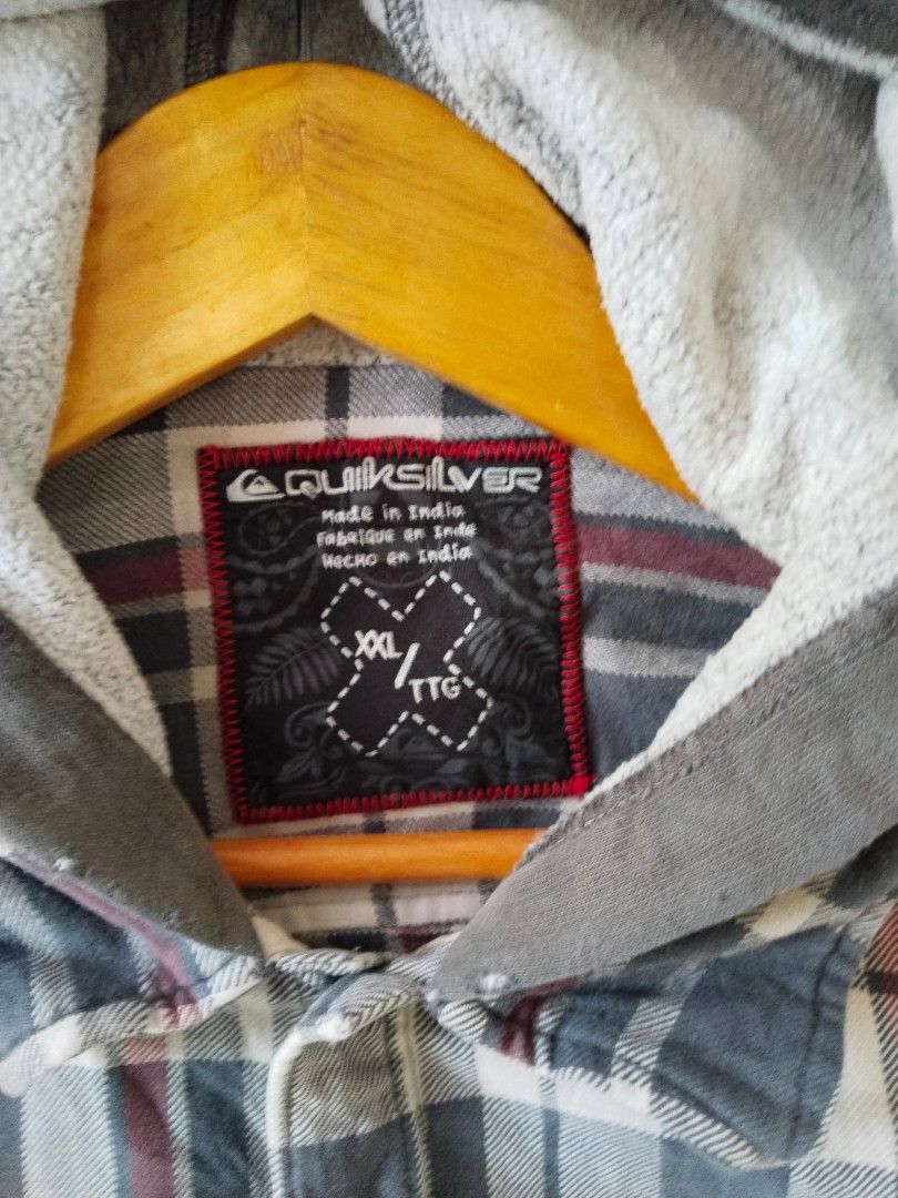 Quiksilver XXL hooded Jacket (Category: Coats, Jackets and Outerwear) located in Mabalacat. Submitted by al_amin_thrift (Listing ID 1463822477, Image 2). Description: 👕 Quiksilver Hooded Flannel Shirt — Size XXL ✅ Brand: Authentic Quiksilver — surf/skate lifestyle brand ✅ Size: XXL / TTG — Loose, comfortable fit ✅ Fabric: - Body: 100% Cotton flannel — soft, breathable, warm ​ - Hood: 70% Polyester / 30% Cotton fleece-lined — extra cozy ✅ Design: