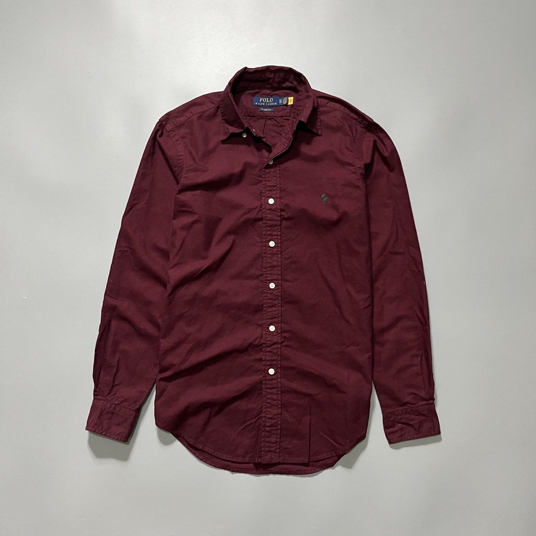 Ralph lauren Maroon Polo button down Long sleeve (Category: Formal Shirts) located in Angeles City. Submitted by jthrifted.clothes (Listing ID 1463875234, Image 1). Description: Ralph lauren Maroon Polo button down Long sleeve Xs 20x28 Excellent condition Color rate 10/10 No flaw.