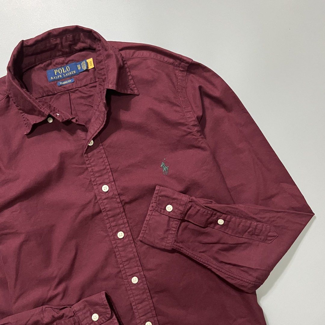 Ralph lauren Maroon Polo button down Long sleeve (Category: Formal Shirts) located in Angeles City. Submitted by jthrifted.clothes (Listing ID 1463875234, Image 3). Description: Ralph lauren Maroon Polo button down Long sleeve Xs 20x28 Excellent condition Color rate 10/10 No flaw.