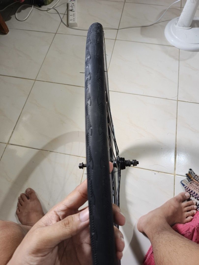 Rear wheelset fixie (Category: Bicycles) located in Manila. Submitted by silverowl_a4061a (Listing ID 1463781732, Image 3). Description: No dents, crack, no alog and gewang, alligned and newly top coated, new inner tube 80% condi tires. Honest issues all in picture given. Can send more details dm..