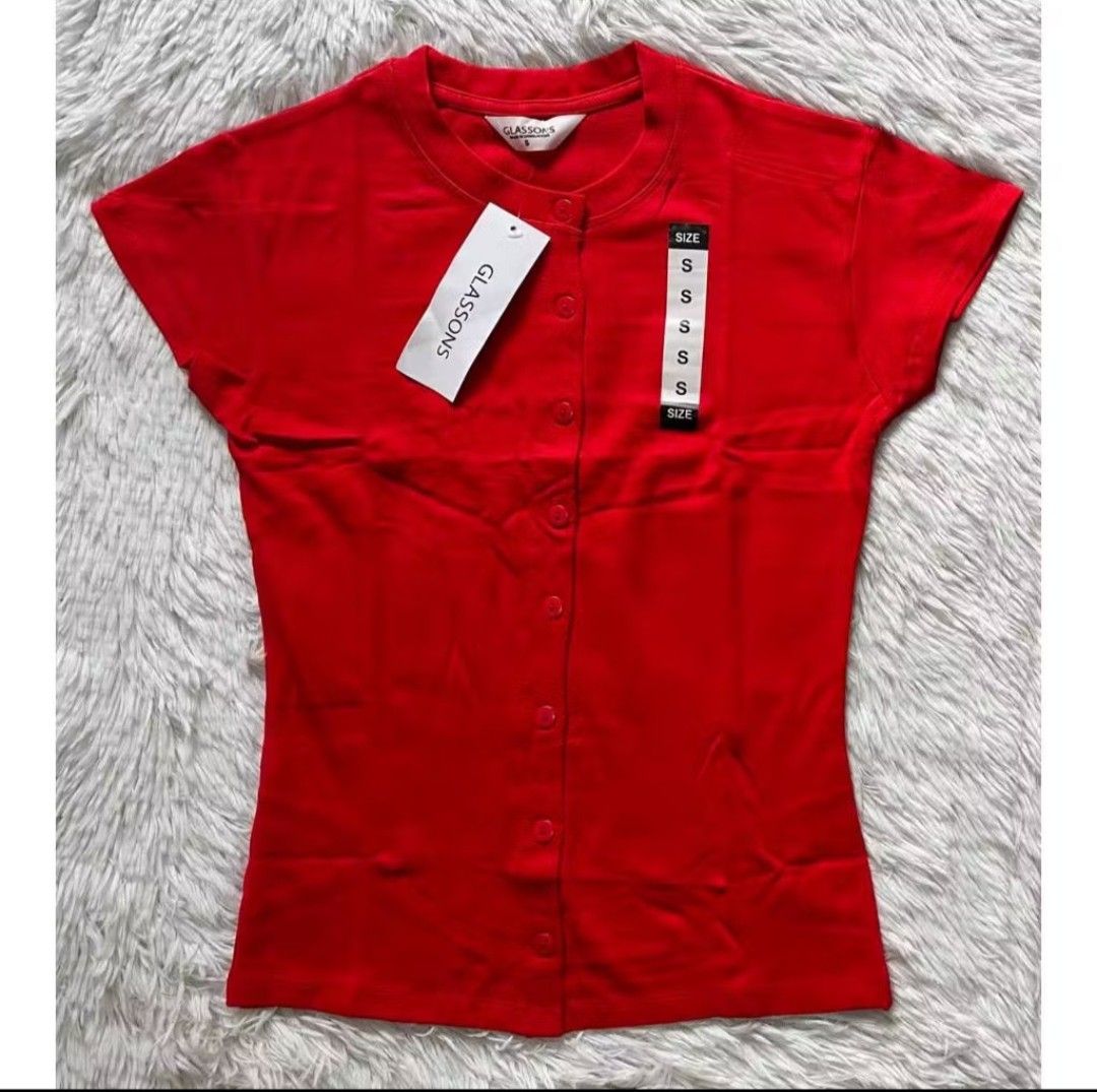 Glassons Red Button Down (Category: Shirts) located in Manila. Submitted by maryel10010 (Listing ID 1463821165, Image 1). Description: - Brand new - Size: m - Short sleeves - Button-down - Round neckline - Tags still attached - Versatile basic piece for any wardrobe - For 34-35 bust - Full Length.
