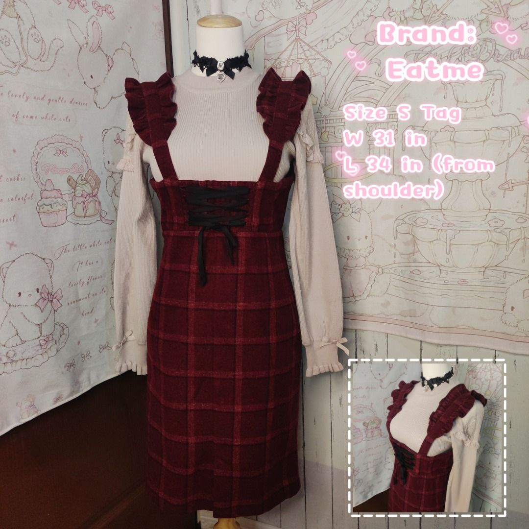 Red plaid ruffle Suspender skirt (Category: Skirts) located in Baguio. Submitted by hayakuclosetph (Listing ID 1463757341, Image 1). Description: ░ Product Name: Wine red Jumper Skirt ░ . 🌱 Notes: n/a . 🌱 Condition: 9/10 . ₊˚ ✧ ━━━━━━━━⊱⋆⊰━━━━━━━━ ✧ ₊˚ . 🎀 Mine 750 php . ₊˚ ✧ ━━━━━━━━━⊱⋆⊰━━━━━━━ ✧ ₊˚ 🌱 𝙲𝚘𝚖𝚖𝚎𝚗𝚝 " 𝙼𝚒𝚗𝚎 " 𝚘𝚛 " 🎀 " 𝚘𝚗 𝚝𝚑𝚎 𝚒𝚝𝚎𝚖 𝚙𝚘𝚜𝚝 𝚊𝚗𝚍 𝚠𝚊𝚒𝚝 𝚏𝚘𝚛 𝚌𝚘𝚗𝚏𝚒𝚛𝚖𝚊𝚝𝚒𝚘𝚗 𝚋𝚎𝚏𝚘𝚛𝚎 𝚜𝚎𝚗𝚍𝚒�