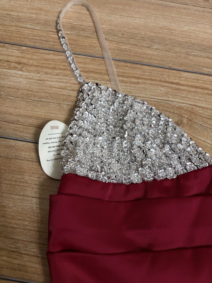 Red silky ruffles with rhinestones (Category: Dresses) located in Taytay. Submitted by murahubblueapppage (Listing ID 1463929192, Image 3). Description: M on tag but small only Small- Bust: up to 36 Waistline up to 26 inches Long: 32 inches from shoulder.