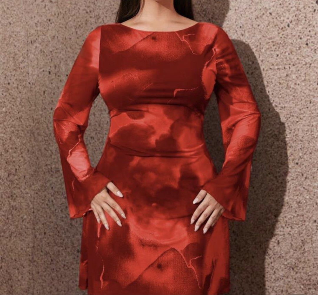 Red Tie-Dye Long Sleeve Mesh Maxi Dressplus size (Category: Dresses) located in Quezon City. Submitted by nikkadg (Listing ID 1463781468, Image 2). Description: - Stunning red tie-dye maxi dress - Features long sleeves and a unique mesh fabric - Elegant low back design - Ideal for a night out or a special occasion.