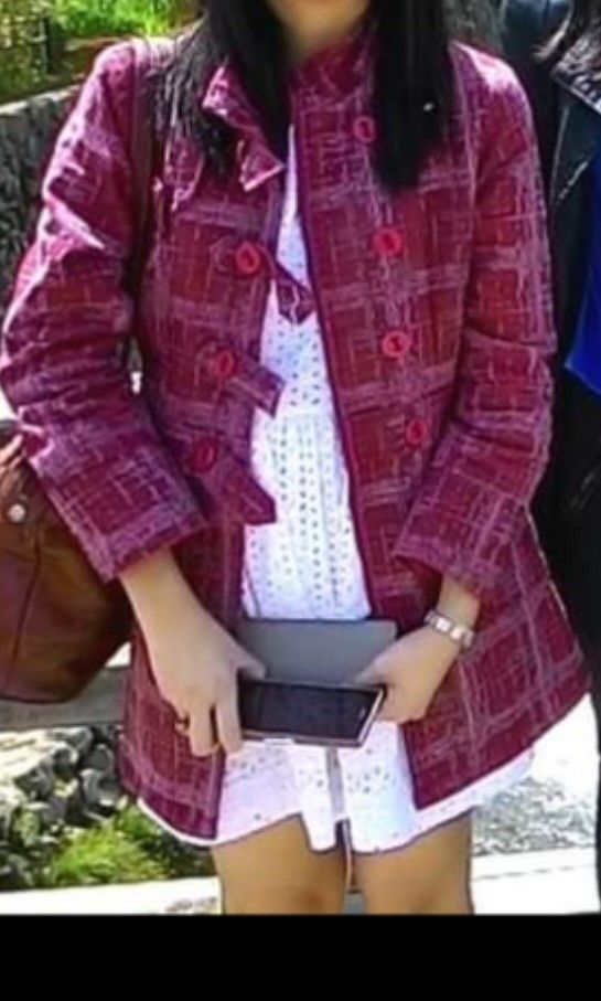 Red Tweed/Plaid Coat (Category: Coats, Jackets and Outerwear) located in Manila. Submitted by dcory (Listing ID 1463851689, Image 3). Description: Measurements Waist: 14 inches Shoulder: 15 inches Length: 29 inches.