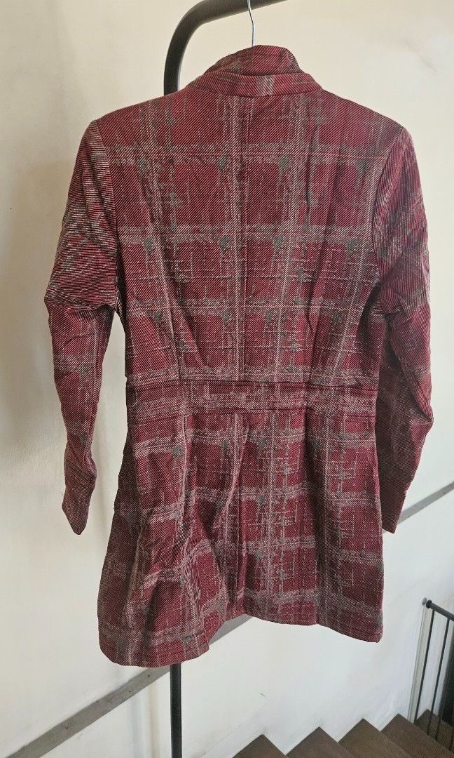 Red Tweed/Plaid Coat (Category: Coats, Jackets and Outerwear) located in Manila. Submitted by dcory (Listing ID 1463851689, Image 2). Description: Measurements Waist: 14 inches Shoulder: 15 inches Length: 29 inches.