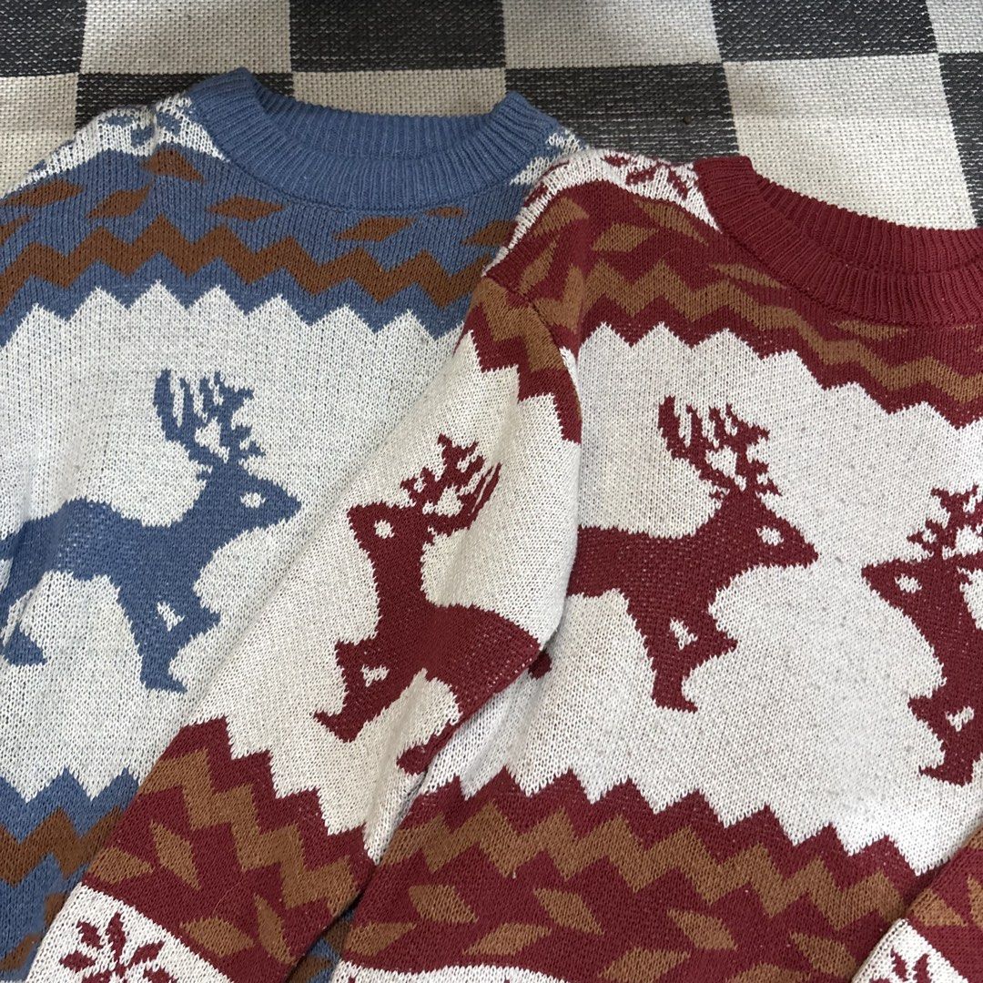 Reindeer Knit Sweater - Blue & Red (Category: Longsleeves) located in Makati City. Submitted by sseurekiii (Listing ID 1463755565, Image 2). Description: - Cozy knit sweaters - Festive reindeer and snowflake pattern - Available in blue and red - Perfect for the holiday season or casual winter wear - Soft and comfortable material - Great for gifting or personal use - P500 as pack, P300 each .