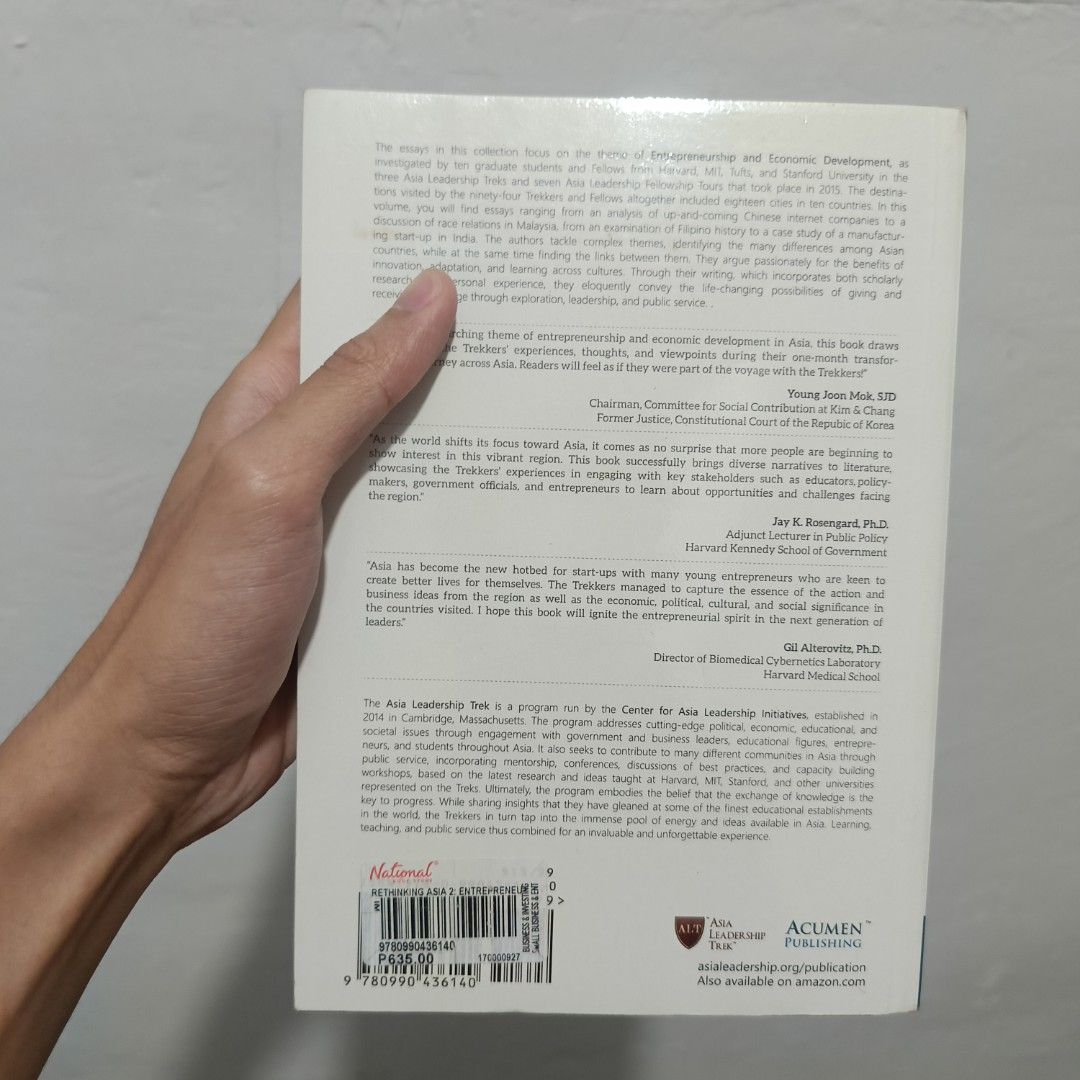 Rethinking Asia: Entrepreneurship & Economic Development (Category: Storybooks) located in Manila. Submitted by x_danilo (Listing ID 1463882113, Image 3). Description: PLEASE READ HERE: Title: Rethinking Asia: Entrepreneurship & Economic Development Condition: Very Good Condition. Authentic Copy. Pages: 254 Pages Price: ₱349 + SF GENRE: • Entrepreneurship / Economics / Government / Essays / Nonfiction / East Asia / Issue/s: • Minimal dirt on top 