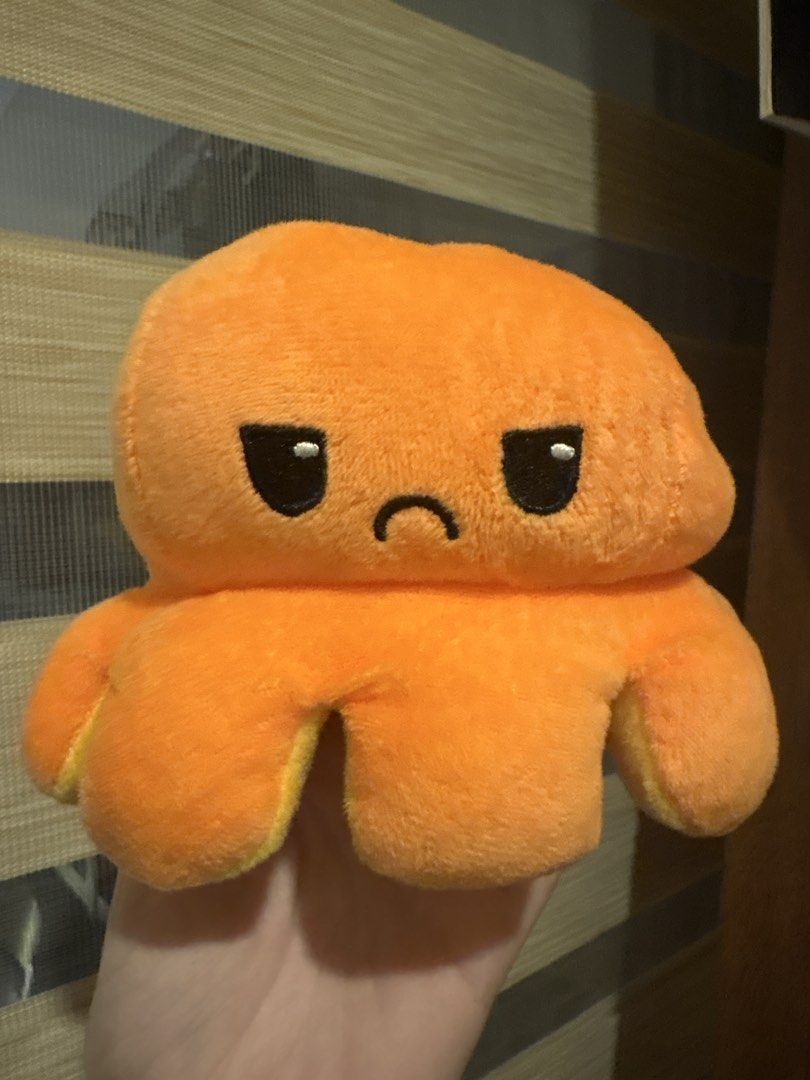Reversible Octopus Plush Toy - Happy & Sad (Category: Plushies & Soft Toys) located in Manila. Submitted by tsukkisell (Listing ID 1463930052, Image 2). Description: - Super cute reversible octopus plushie - Flip it inside out to change mood - Happy yellow side - Grumpy orange side - Soft and cuddly material - Perfect for kids - Great as a fun desk decoration - Easy to switch between faces.