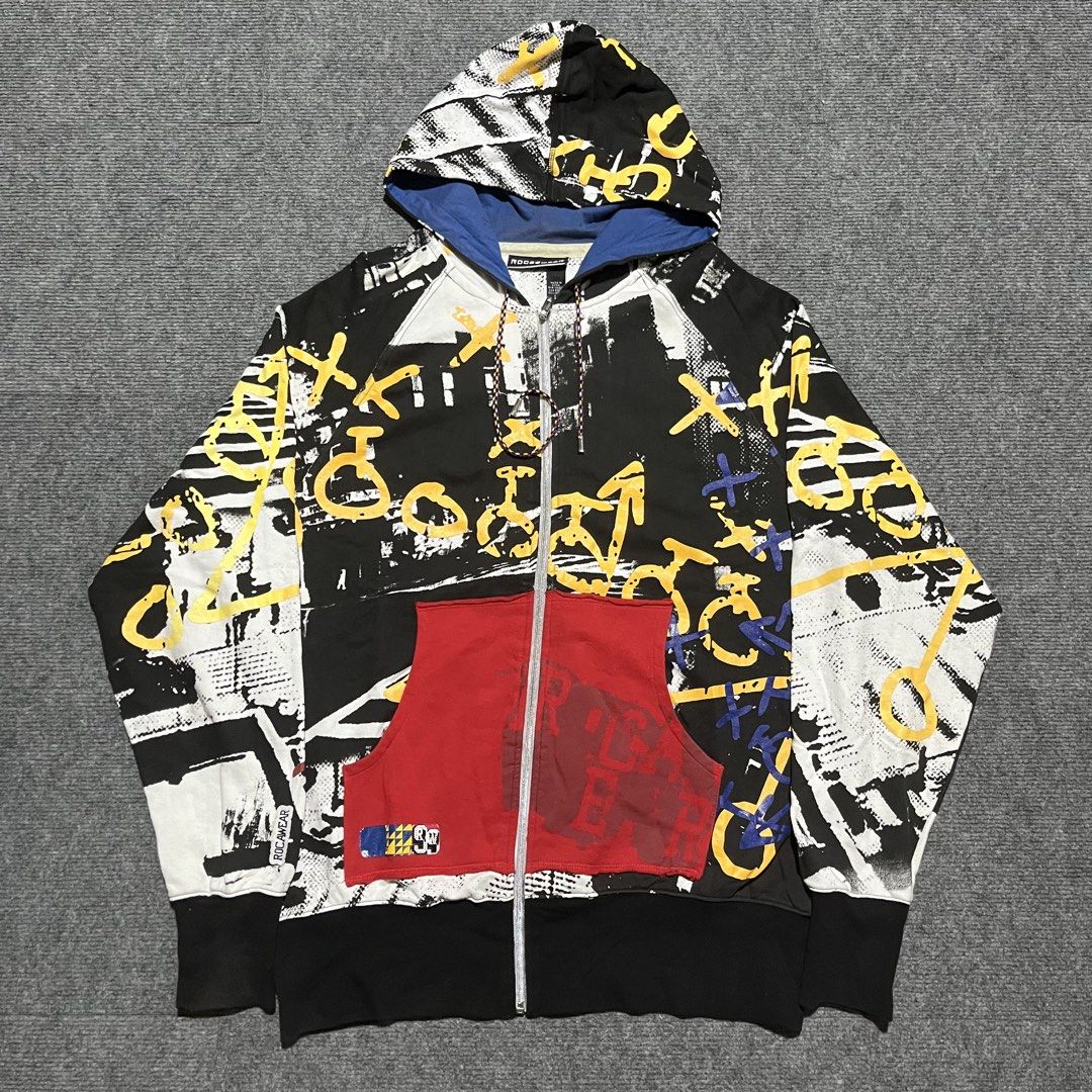 Rocawear Aop Full Zip Hoodie (Category: Coats, Jackets and Outerwear) located in Mangaldan. Submitted by gripsumloots (Listing ID 1463810548, Image 1). Description: Rocawear Aop Hoodie Large on tag Length: 30.5” Width: 25.5” Issue: unnoticeable stain inside hood.