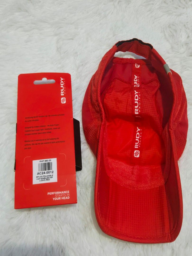 Rudy Project Red Foldable Cap (Category: Caps & Hats) located in Pasig City. Submitted by mdban97 (Listing ID 1463743196, Image 3). Description: - Rudy Project foldable cap in vibrant red. - Ultra lightweight and breathable material for comfort. - Low profile design for a sleek look. - Ideal for workouts, running, and all outdoor activities. - Effortlessly packable and portable for on-the-go convenience..
