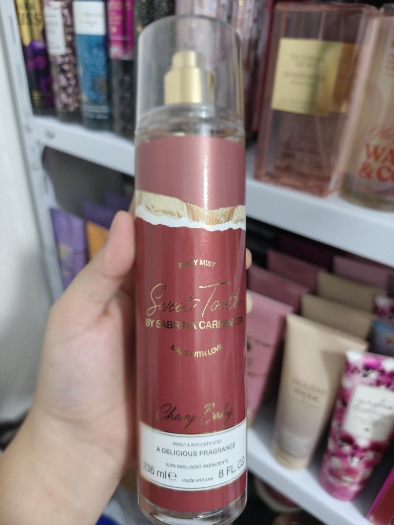 Sabrina Carpenter Cherry Baby (Category: Fragrance & Deodorants) located in Rizal. Submitted by pinklemonade_ (Listing ID 1463810526, Image 1). Description: Sabrina Carpenter Sweet Tooth Mist in Cherry Baby, (236ml).