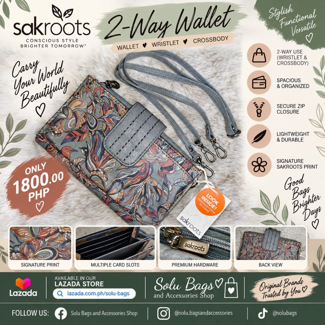 Sakroots 2-Way Wallet (Category: Wallets & Card holders) located in Taguig. Submitted by mommasolu (Listing ID 1463823289, Image 1). Description: ❣️On hand and ready to ship ❣️All items are original and authentic from 🇺🇸 Shipping: J&T or Laz check out ‼️Same Day Shipping via GrabExpress or Lalamove for Metro Manila (payment first) ‼️COD option available for Laz check out MOP: GCash and Bank Transfer via BPI or GoTyme Follow our socials: FB 👉 S