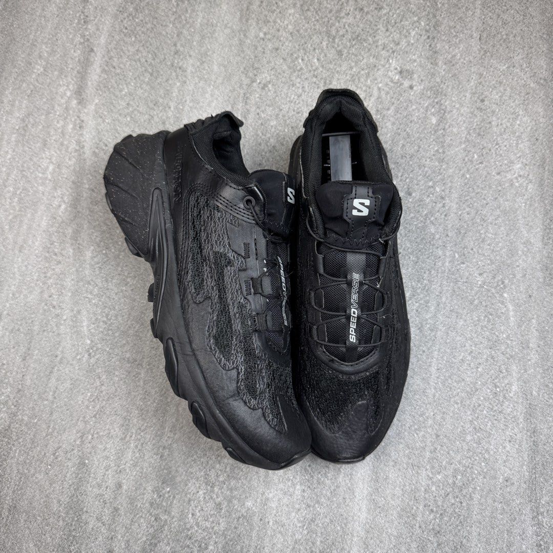 Salomon Speedverse Black Running Shoes (Category: Sneakers) located in Manolo Fortich. Submitted by thrift_by_biji (Listing ID 1463851910, Image 1). Description: - Black Salomon Speedverse shoes - Lace-up style with breathable mesh upper - Chunky sole for excellent grip - Perfect for running or everyday use - Shows minor signs of wear on the sole.