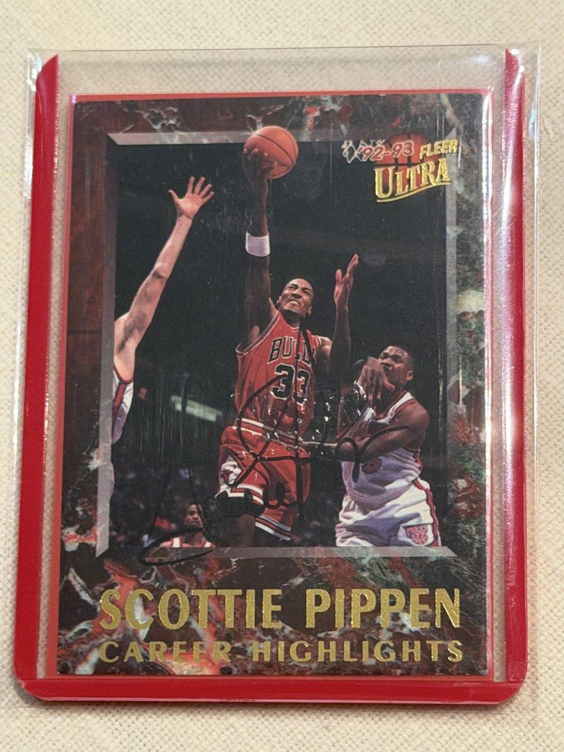 Scottie Pippen 1:900 Pull Ratio (Category: Raw Singles) located in Angeles City. Submitted by delioncourtlestat (Listing ID 1463758749, Image 1). Description: 1992–93 Fleer Ultra Career Highlights Autographs #10 NRMNT Embossed / Autographed 🏀 Scottie Pippen | Chicago Bulls For the die-hard Scottie Pippen / 90s Bulls collectors — this is a special piece of Pippen history. 🖊️ One of Scottie Pippen’s earliest and first autograph cards 📌 1992–93 F