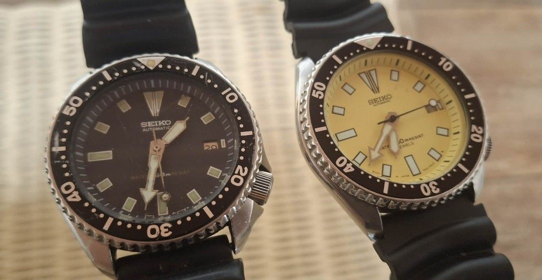 Seiko Divers bundle (Category: Men's Watches) located in Quezon City. Submitted by Blacksun (Listing ID 1463742941, Image 1). Description: - Two Seiko Automatic Watches (Sold as a Pair) - Dial Colors: 1 Black, 1 Yellow - Movements: Seiko 7002A and Seiko 7S36B MEET UP : SM Fairview RFS : downsizing. - After market insert, Dial, and hand. NEGO for sure buyer..
