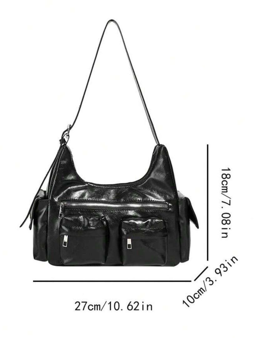 SHEIN Biker Leather Shoulder Bag with Multiple Pockets (Category: Shoulder Bags) located in Bacoor. Submitted by issa_cd (Listing ID 1463803660, Image 3). Description: - used less than 10x but still in good condition - leather still intact and has no tears but back part of the ring holes has rust na (back part only) - strap is adjustable using the ring holes - spacious inside, can fit a lot of items RFS: aside from decluttering, was supposed to u