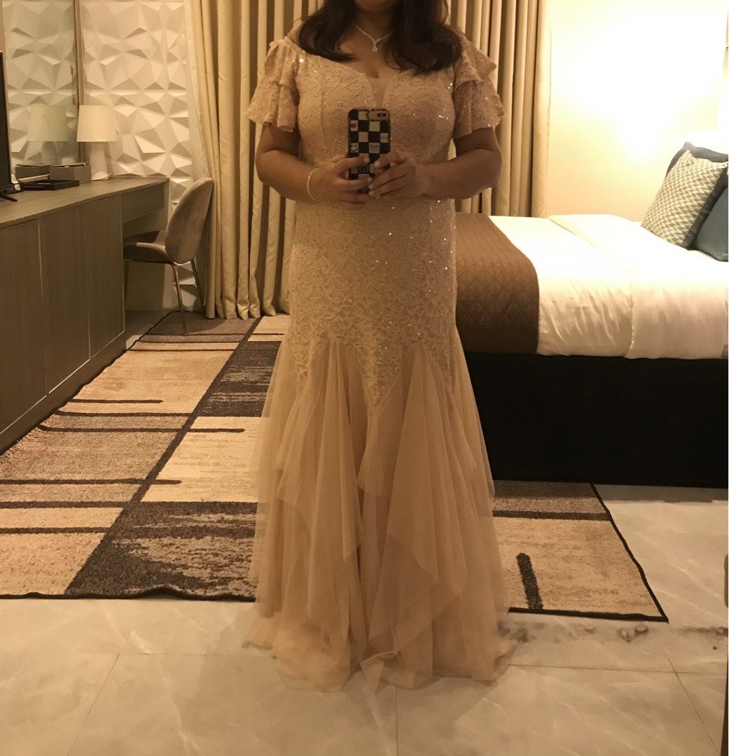 Shein Ninang gown (Category: Evening dresses & gowns) located in Cainta. Submitted by janilen (Listing ID 1463762687, Image 2). Description: Size xl-xxl. Bust up to 40-44 Use only once. Wash already. 850 Bag 150 Shoes size 40-41 250.