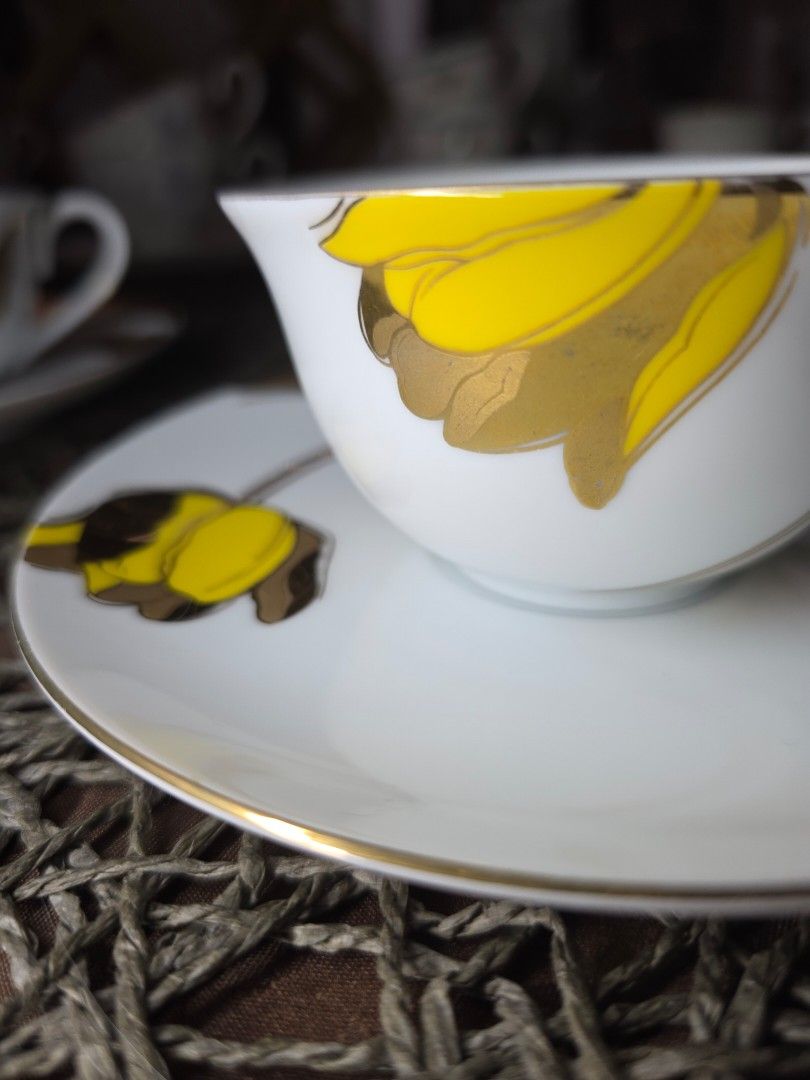 Shiseido Collector's Piece (Category: Dinnerware & Cutlery) located in Zamboanga. Submitted by lunavinum (Listing ID 1463894036, Image 3). Description: Shiseido Collector's Piece Shiseido Pink Gold Spring Flower Shiseido Yellow Gold Spring Flower Approx meas: cup 3.6, saucer 6 Condition: Light discoloration on gold pattern 380 each 650 take all.