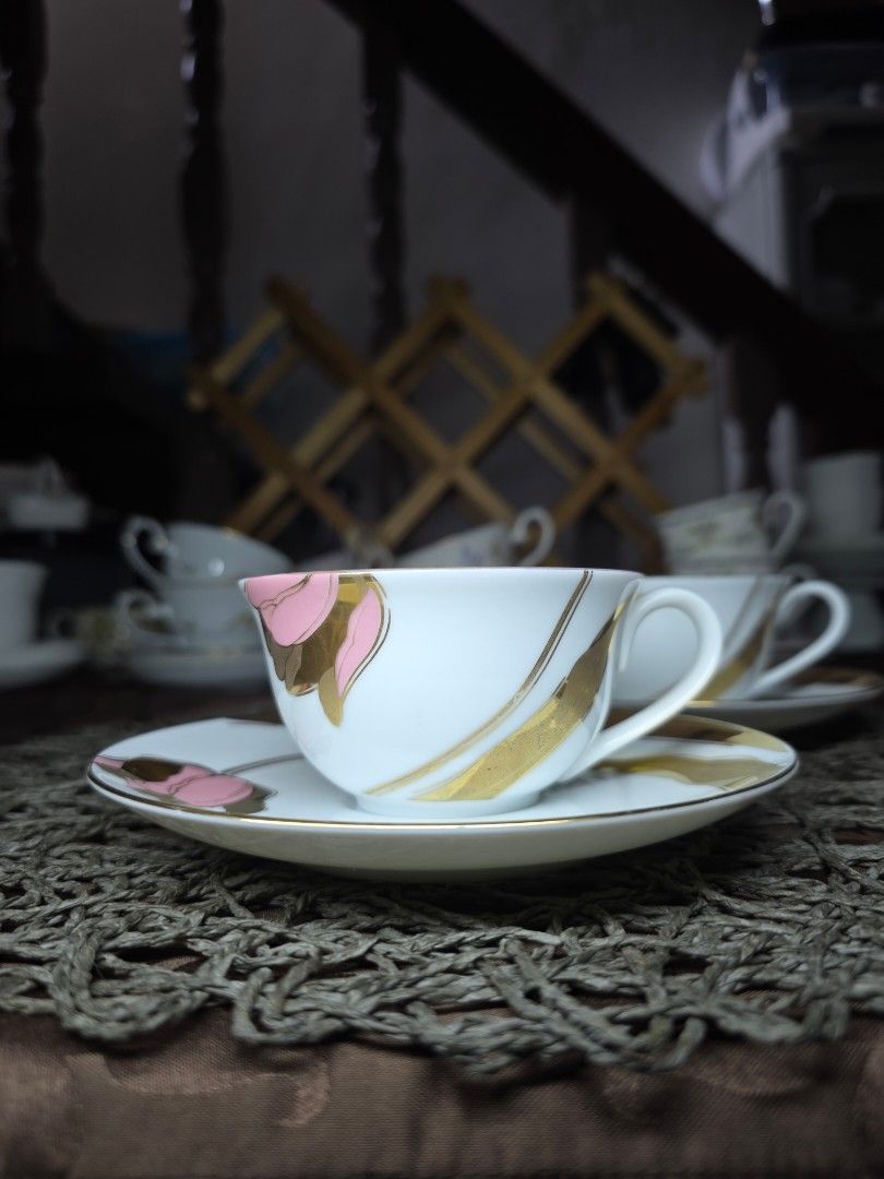 Shiseido Collector's Piece (Category: Dinnerware & Cutlery) located in Zamboanga. Submitted by lunavinum (Listing ID 1463894036, Image 1). Description: Shiseido Collector's Piece Shiseido Pink Gold Spring Flower Shiseido Yellow Gold Spring Flower Approx meas: cup 3.6, saucer 6 Condition: Light discoloration on gold pattern 380 each 650 take all.