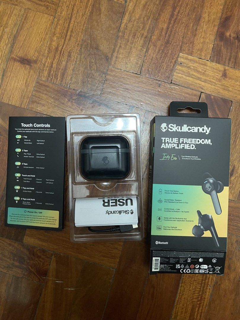 Skullcandy Indy Evo True Wireless Earbuds (Category: Earphones) located in San Juan City. Submitted by borgasm (Listing ID 1463868959, Image 1). Description: - Skullcandy Indy Evo True Wireless Earbuds - Includes charging case and user manual - Intuitive touch controls for music and calls - Water and sweat resistant for active use - Seamless Bluetooth connectivity - 30 hours battery life - Used but maintained - Box inclusions complete - Sanitized
