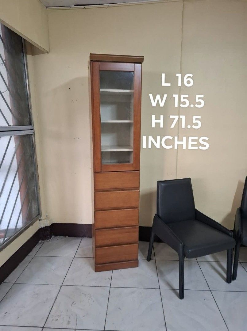 Slim Display Cabinet (Category: Shelves, Cabinets & Racks) located in Quezon City. Submitted by dannikkishoppe2 (Listing ID 1463748413, Image 2). Description: Slim Display Cabinet‼️₱7800‼️ Please manage your expectations as there might be minimal flaws. Color may vary due to lighting, it may appear darker or lighter in person. Check photos first before buying. Please refrain from purchasing if you are particular about USED items and imperfections