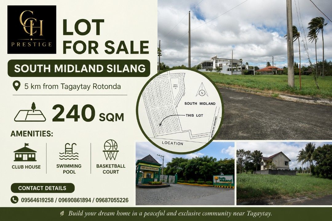 South Midland (Category: Lot) located in Quezon City. Submitted by cezmndoza (Listing ID 1463744535, Image 1). Description: 240 Sqm 5 Mins to Rutunda Tagaytay Amenities Swimming Pool , Clubhouse & Basketball Court.