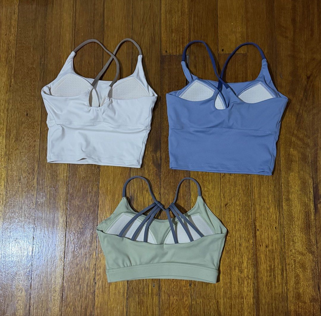 Sports Bra (Category: Activewear) located in Paranaque City. Submitted by declutternsell.729 (Listing ID 1463774195, Image 3). Description: - Bundle includes 3 sports bra crop tops - Colors: White, Blue, Light Green - Design: Criss-cross straps at the back - Versatile: Perfect for workouts or casual wear SOLD AS SET 3 PCS.