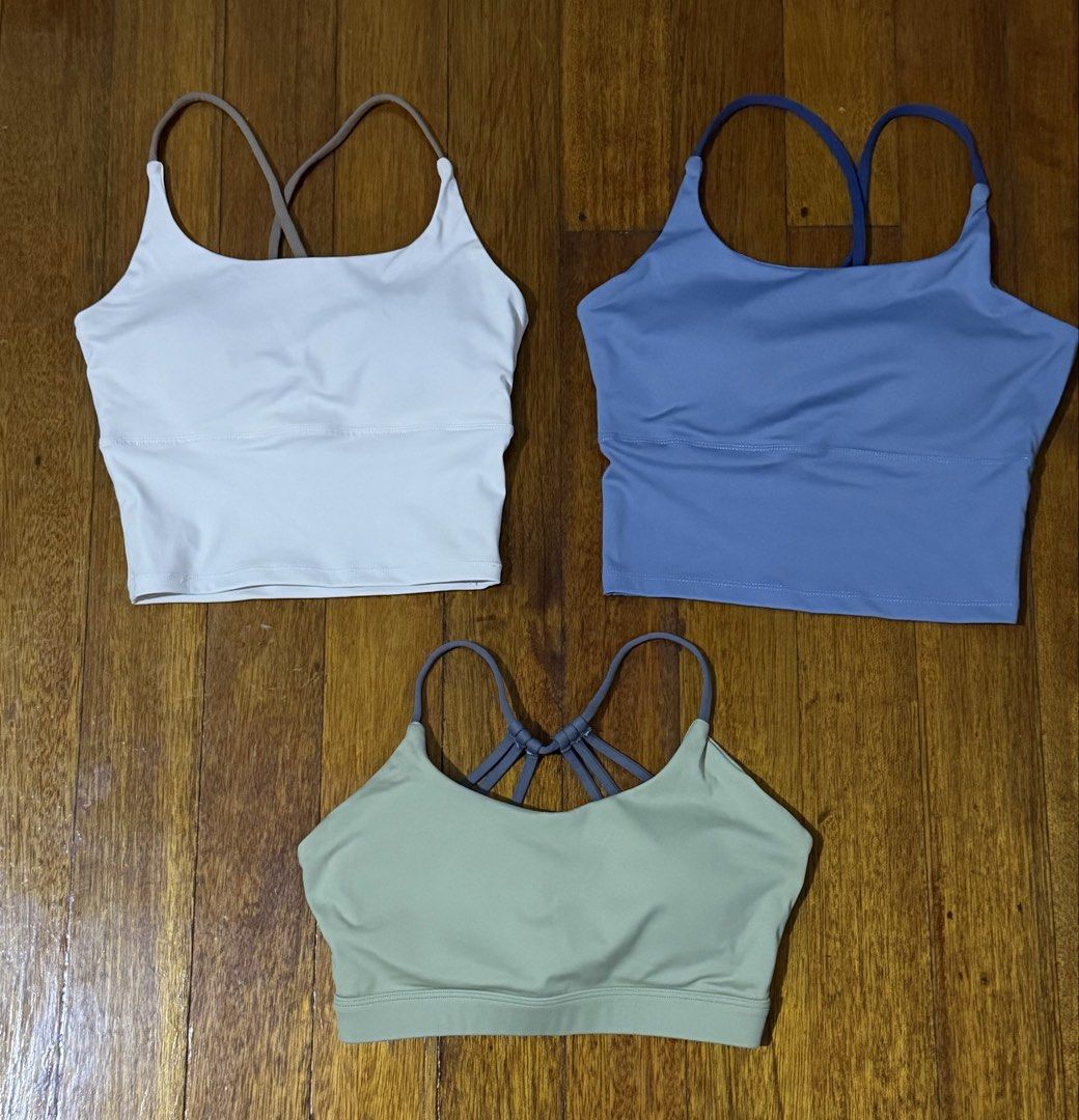 Sports Bra (Category: Activewear) located in Paranaque City. Submitted by declutternsell.729 (Listing ID 1463774195, Image 1). Description: - Bundle includes 3 sports bra crop tops - Colors: White, Blue, Light Green - Design: Criss-cross straps at the back - Versatile: Perfect for workouts or casual wear SOLD AS SET 3 PCS.
