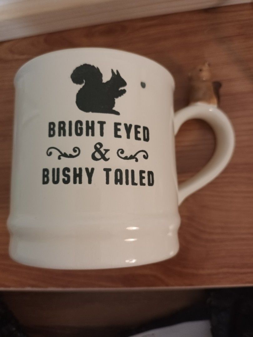 Squirrel Mug (Category: Coffee & Tea Tableware) located in Cavite. Submitted by fundamentally (Listing ID 1463905906, Image 1). Description: Cream-colored mug with a small squirrel sitting on the handle .