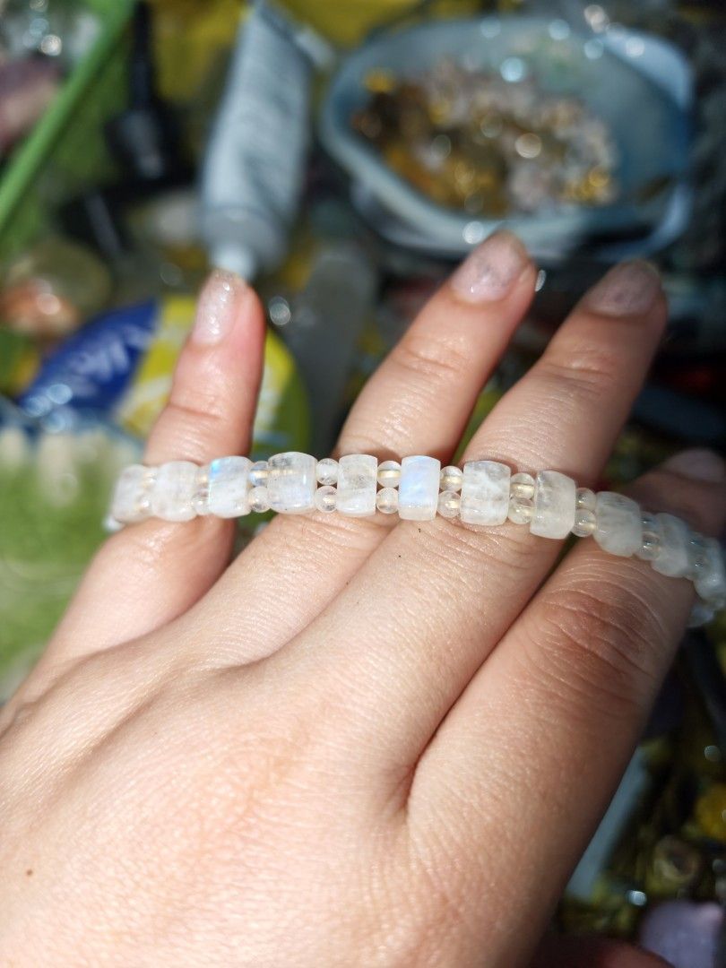 Sri Lankan White Moonstone Soft bangle Bracelet (Category: Bracelets) located in Quezon City. Submitted by piaoliangcollections.ph (Listing ID 1463832555, Image 3). Description: This is only one piece. White moonstone brings emotional calm, enhances intuition, and supports new beginnings. Emotional and Mental Benefits Calms mood swings: It eases stress, anxiety, and deep restlessness. Brings inner peace: The stone fosters a steady and soothing em